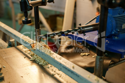 Woodworking. Image of drill machine, close-up