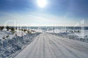 Countryside. Image of road to village in winter