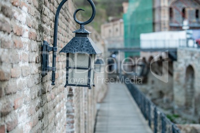 Close-up of lantern on wall. Tbilisi, Georgia