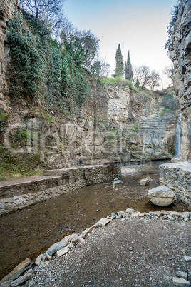 Image of rocks and creek in park. Tbilisi, Georgia