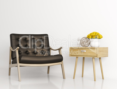 Armchair and side table 3d rendering