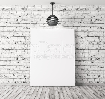 Interior background with poster and lamp 3d rendering
