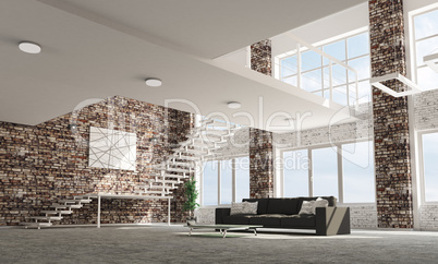 Loft apartment interior 3d rendering