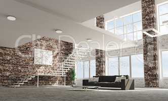 Loft apartment interior 3d rendering