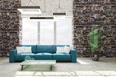 Interior of living room with sofa 3d rendering