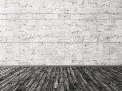Stone tiles wall and black wooden floor 3d render