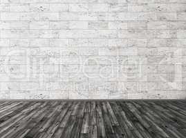 Stone tiles wall and black wooden floor 3d render