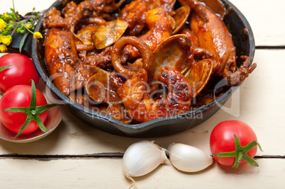 fresh seafoos stew on an iron skillet