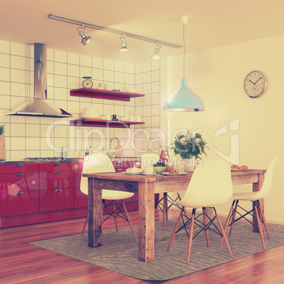 modern kitchen interior - shot 30 - retro style