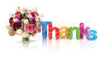 3d text - thanks - flowers