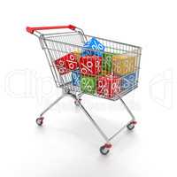 shopping cart with colorful cubes of percent
