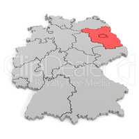 3D map of germany in gray with focus to berlin and brandenburg