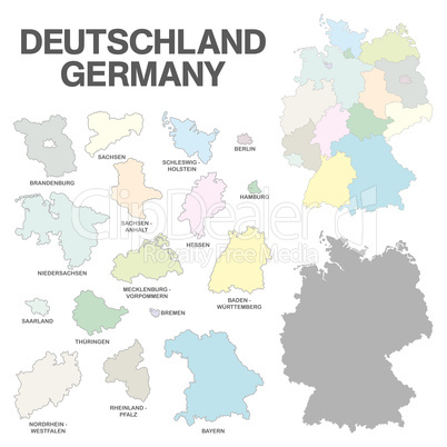 german map with regional boarders - federal states - high detail