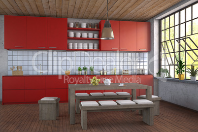 Modern Red Kitchen