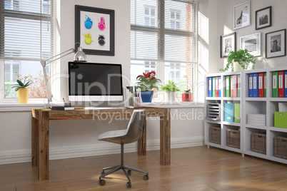 3d rendering - modern workplace - home office