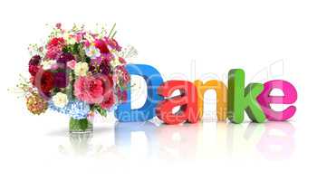 3d text - thank you - flowers