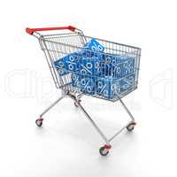 shopping cart with blue cubes of percent