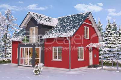3d - single family house - winter - day