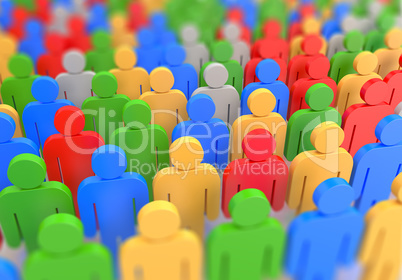 3D render of a colorful crowd
