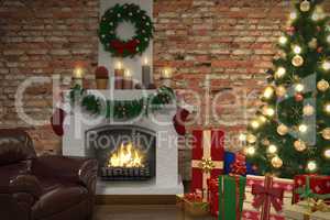 Interior of living room in christmas