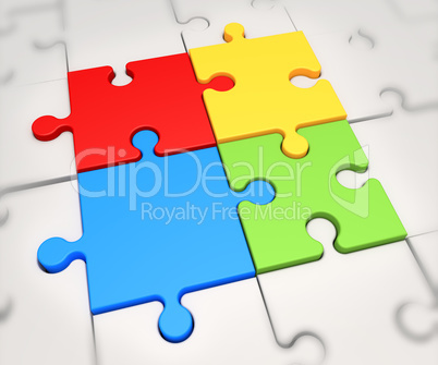 Focus on four colored puzzle pieces