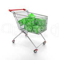 shopping cart with green cubes of percent