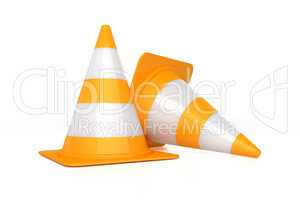 Traffic cones on white background