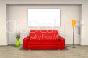 Red sofa in living room