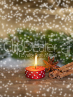 Ribbon Lighted Like Candle With Star Anise And Cinnamon