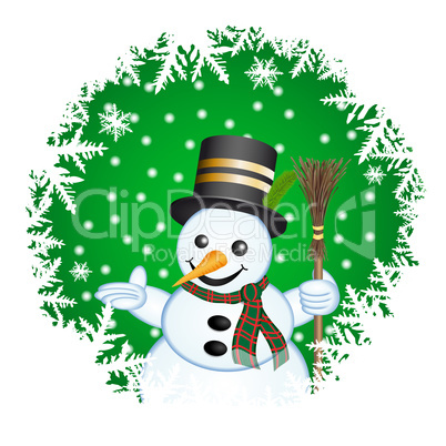 Snowman on a green background