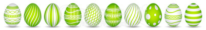 ten easter eggs in green with texture