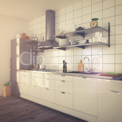 modern kitchen interior - vintage look