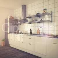 modern kitchen interior - vintage look