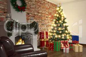 Interior of living room in christmas