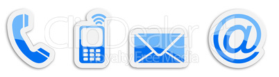 Four contacting sticker symbols in blue
