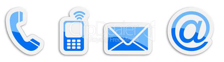 Four contacting sticker symbols in blue