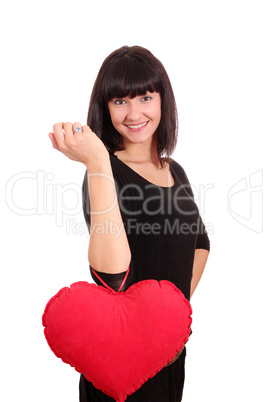 beauty girl with valentine heart posing