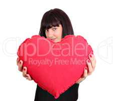 beautiful girl holding red valentine heart