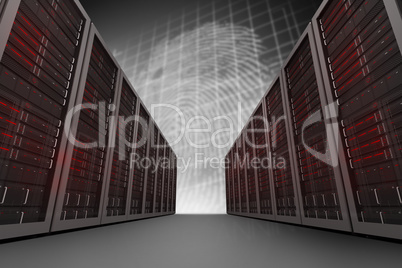 Composite image of server hallway