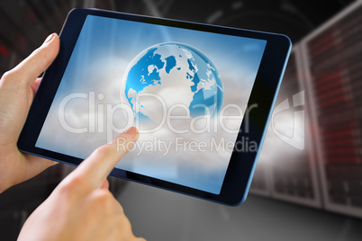 Composite image of man using tablet pc