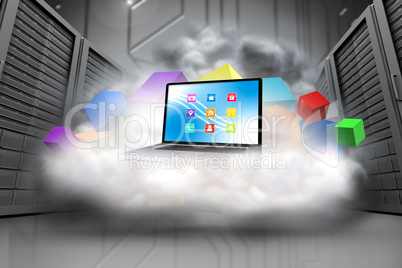 Composite image of laptop on floating cloud