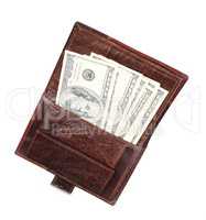 Leather Purse with dollars Isolated