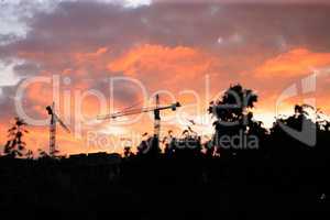 Crane Tower on Sunset Sky Background