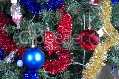 toys on green christmas fir