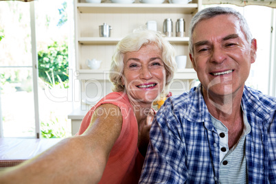 Happy senior couple in kitchen at home