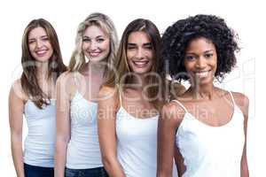 Multiethnic women standing in a line together