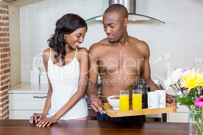 Young couple having breakfast