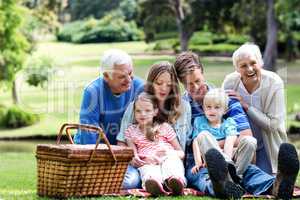 Multi-generation family having a picnic