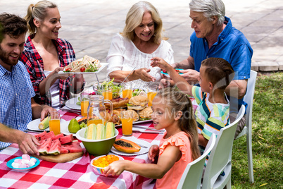 Happy family having lunch at lawn