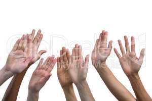 Multiethnic women raising their hands up